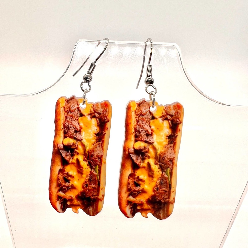 Philly Cheese Steak Earrings - Hot Dog Earrings - Party Earring - Burger Earring